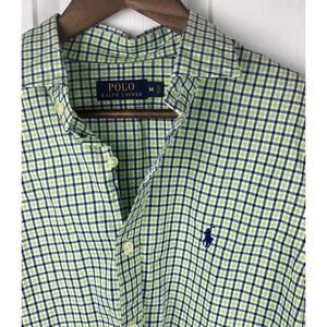 Polo Ralph Lauren Shirt Mens Medium Green Blue Gingham Button Down Long Sleeve